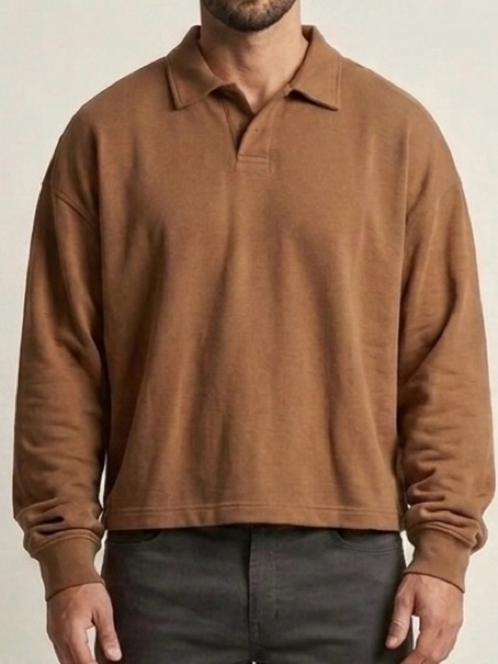 Zara Men's Chestnut Brown Polo Sweatshirt